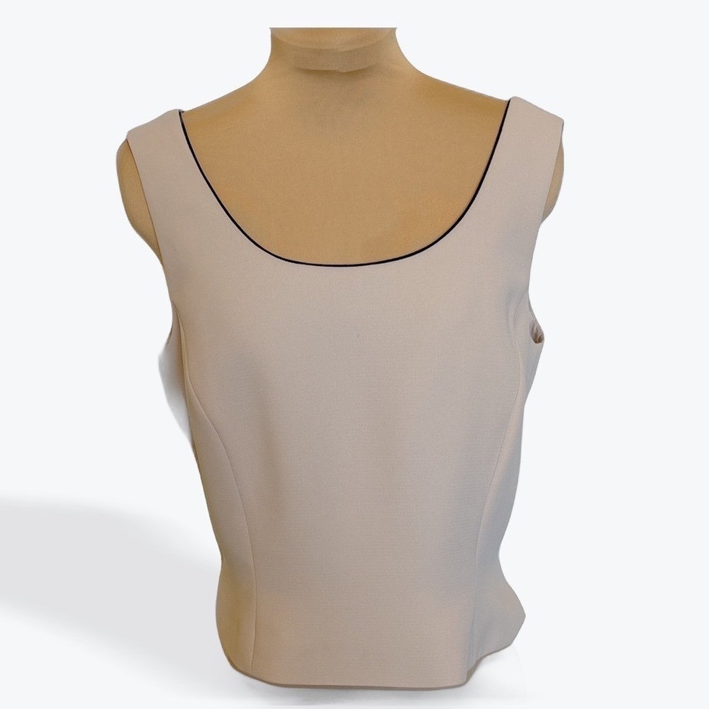 STRESA ASL Petite Cream Black Trim Sleeveless Tailored Shell Top Size 10P